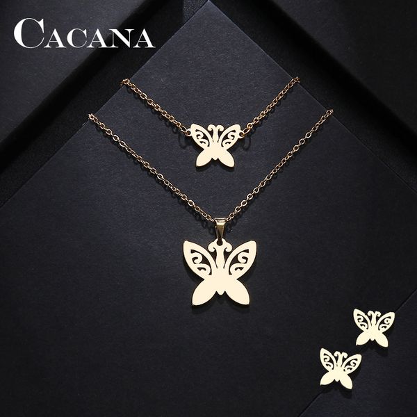 cacana stainless steel sets for women tattoo butterfly shape necklace bracelets earrings for women lover's engagement jewelry, Silver
cacana stainless steel sets for women tattoo butterfly shape necklace bracelets earrings for women lover's engagement jewelry, Silver