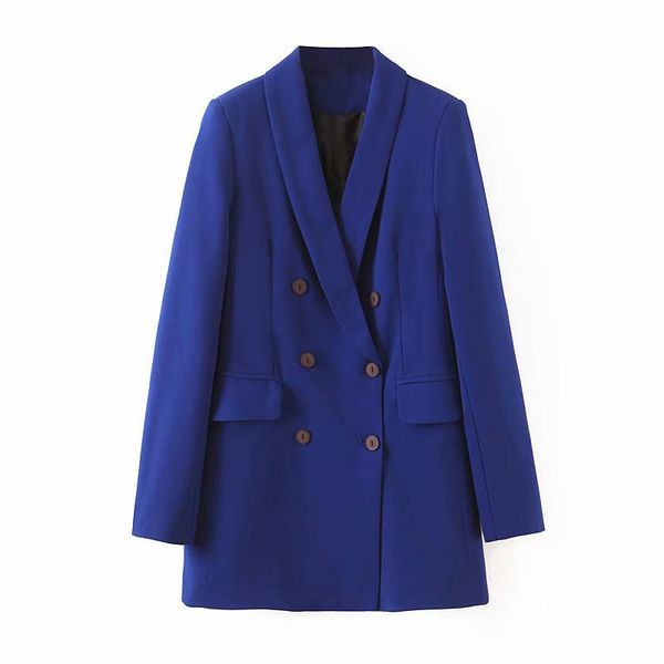 women formal blue blazer double breasted pockets back split long sleeve female outwear stylish coat, White;black
women formal blue blazer double breasted pockets back split long sleeve female outwear stylish coat, White;black