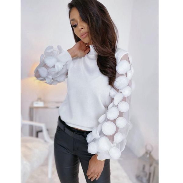 women spring mesh puff long sleeve ribbed knitted shirt loose casual polka dots blouse elegant turtleneck #t2g, White
women spring mesh puff long sleeve ribbed knitted shirt loose casual polka dots blouse elegant turtleneck #t2g, White