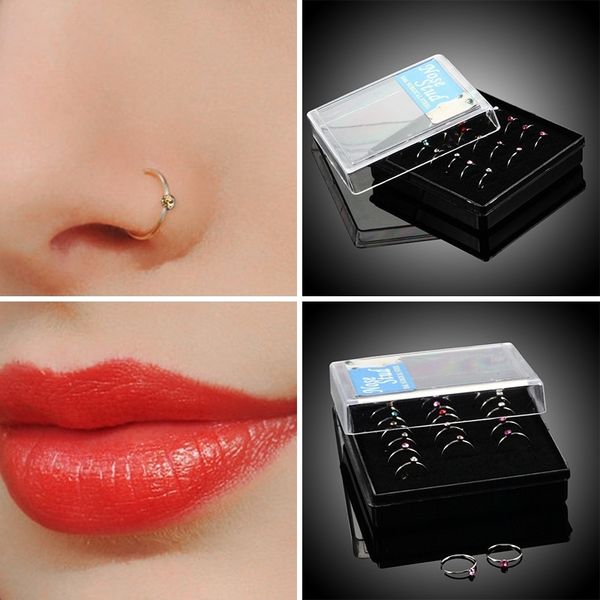 18 pcs/box stainless steel multicolor crystal nose rings anti allergy screw studs piercings jewelry, Silver
18 pcs/box stainless steel multicolor crystal nose rings anti allergy screw studs piercings jewelry, Silver