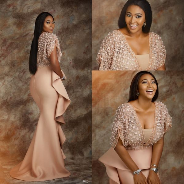 2020 new mermaid prom dresses pink pearls beaded deep v neck cap sleeves peplum ruffles african saudi arabia formal evening gowns, Black
2020 new mermaid prom dresses pink pearls beaded deep v neck cap sleeves peplum ruffles african saudi arabia formal evening gowns, Black