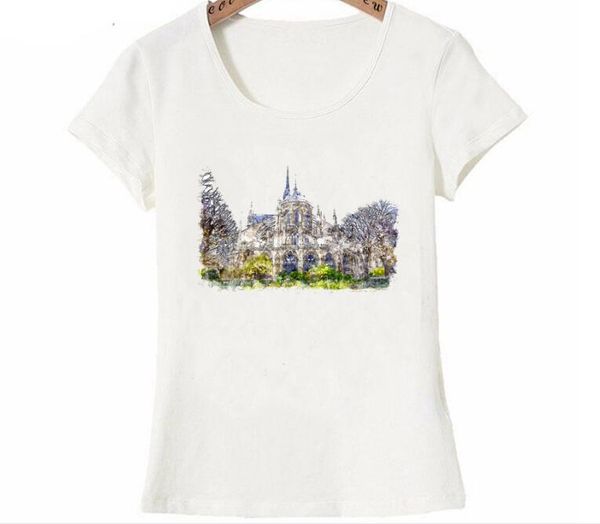 Charm Notre-Dame de Paris Watercolour Art Printed T-Shirt Summer Women T-Shirt Funny Kawaii Girl Casual Tops Fashion Women Tees