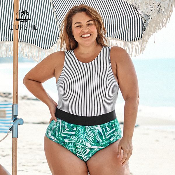 cupshe plus size striped and leafy print one piece swimsuit women large backless monokini bathing suit 2020 beach swimwear, White;black
cupshe plus size striped and leafy print one piece swimsuit women large backless monokini bathing suit 2020 beach swimwear, White;black