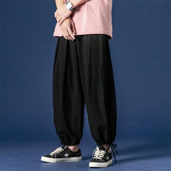men's pants men summer fashion long trousers cotton linen high street loose casual breathable outdoor solid plus size m-8xl, Black