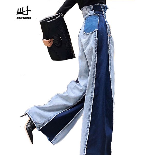 aimenunu casual patchwork jeans women denim trousers high waist hit color big size wide leg pants female autumn spring, Blue
aimenunu casual patchwork jeans women denim trousers high waist hit color big size wide leg pants female autumn spring, Blue