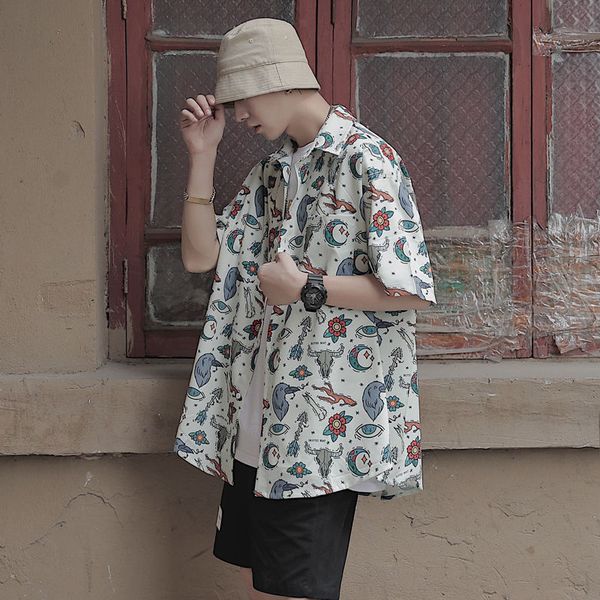 2020 summer men's fashion cartoon printed short-sleeved hawaiian shirt camisa masculina streetwear french cuff mens shirts -xl, White;black
2020 summer men's fashion cartoon printed short-sleeved hawaiian shirt camisa masculina streetwear french cuff mens shirts -xl, White;black