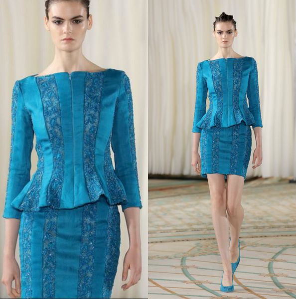 tony ward blue evening dresses bateau neck lace appliqued beads 3/4 long sleeve prom dress party wear custom made short formal gowns, Black
tony ward blue evening dresses bateau neck lace appliqued beads 3/4 long sleeve prom dress party wear custom made short formal gowns, Black