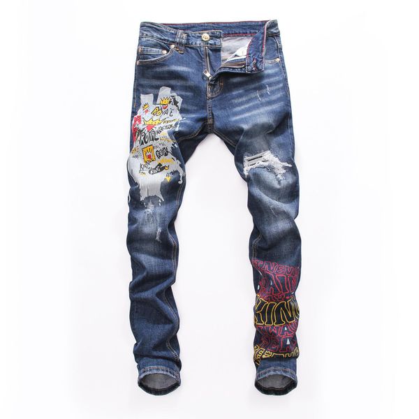 new print original ins quality nightclub straight skinny ripped desiger jeans painted brand mens jeans long demin pants size 28-38, Blue
new print original ins quality nightclub straight skinny ripped desiger jeans painted brand mens jeans long demin pants size 28-38, Blue