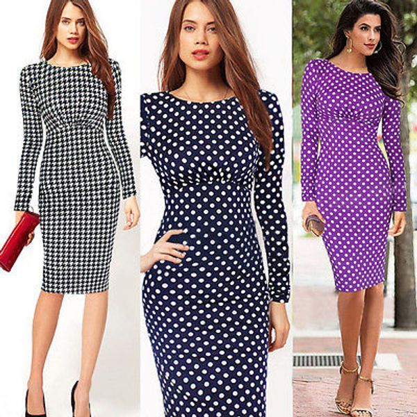 women long sleeve slim plaid bodyconparty cocktail pencil ol dress g1, Black;gray