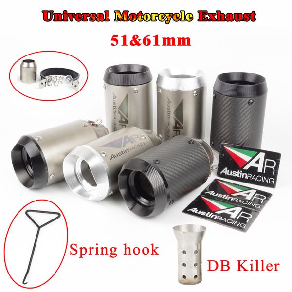 universal 51mm 61mm austin racing motorcycle exhaust pipe carbon fiber escape system with db killer for gsxr600 z1000 er6n k7
universal 51mm 61mm austin racing motorcycle exhaust pipe carbon fiber escape system with db killer for gsxr600 z1000 er6n k7