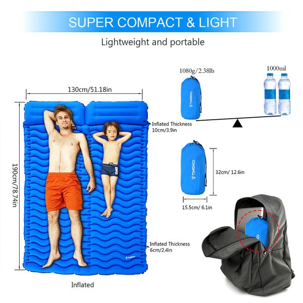 tomshoo double sleeping pad 2 person ultra-light portable mattress inflatable mat camping mat moisture-proof pad with pillow
tomshoo double sleeping pad 2 person ultra-light portable mattress inflatable mat camping mat moisture-proof pad with pillow