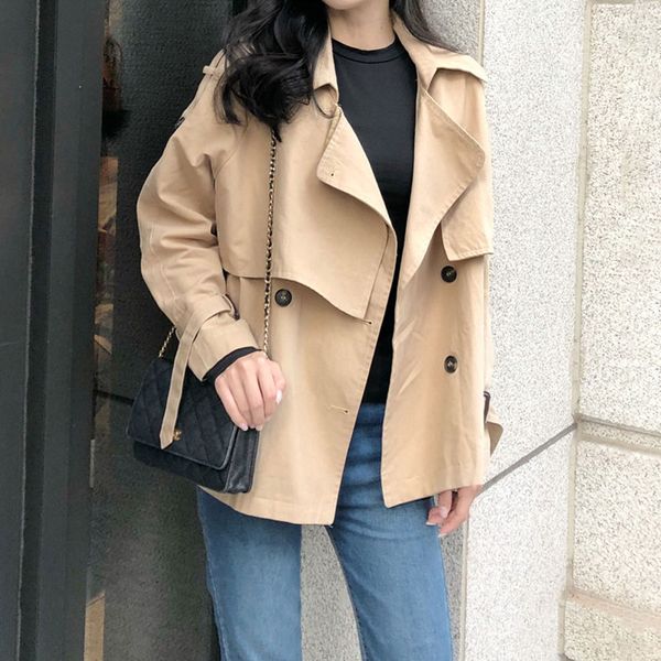 double breast women trench coat turn-down collar loose pocket office lady elegant outwear coat, Tan;black
double breast women trench coat turn-down collar loose pocket office lady elegant outwear coat, Tan;black