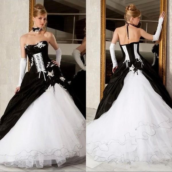 classic black and white ball gown wedding dresses strapless backless corset victorian gothic plus size wedding bridal gowns
classic black and white ball gown wedding dresses strapless backless corset victorian gothic plus size wedding bridal gowns
