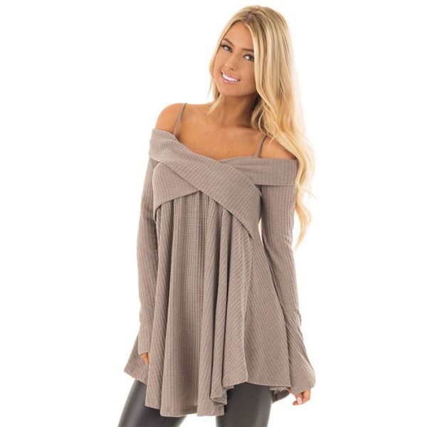 women casual long sleeve cold shoulder spaghetti strap solid knitted sweater pullovers slash neck asymmetrical hem sweater, White;black
women casual long sleeve cold shoulder spaghetti strap solid knitted sweater pullovers slash neck asymmetrical hem sweater, White;black
