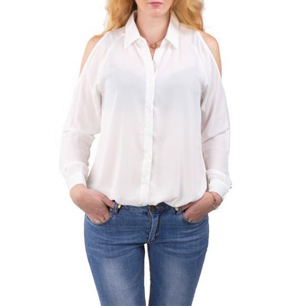 2019 fashion strapless chiffon lapel shirt temperament elegant female pure color loose slim large size -3xl spring summer, White
2019 fashion strapless chiffon lapel shirt temperament elegant female pure color loose slim large size -3xl spring summer, White