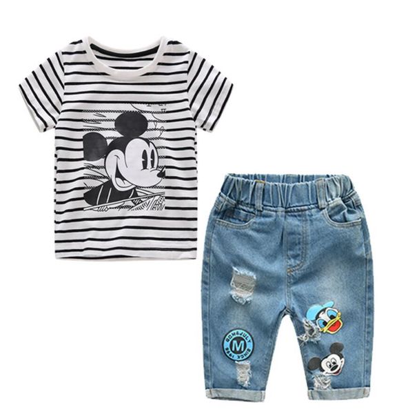 2019 new infant boys girls summer cartoon striped t shirt + denim shorts clothes 2pcs sets children kids hole jeans clothing, White
2019 new infant boys girls summer cartoon striped t shirt + denim shorts clothes 2pcs sets children kids hole jeans clothing, White