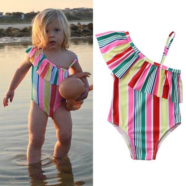2019 new style fashion 2-7t baby girls swimsuit one shoulder swimwear colorful irregular stripes bathing suit, White
2019 new style fashion 2-7t baby girls swimsuit one shoulder swimwear colorful irregular stripes bathing suit, White