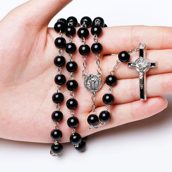 chains fashion black glass crystal beads christian hat necklace cross statement long priest virgin, Silver
chains fashion black glass crystal beads christian hat necklace cross statement long priest virgin, Silver