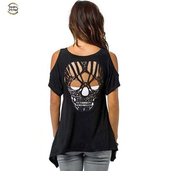 2019 new fashion woman clothes women cold shoulder short sleeve t-shirt cut hollow skull backless casual drop shipping, White
2019 new fashion woman clothes women cold shoulder short sleeve t-shirt cut hollow skull backless casual drop shipping, White