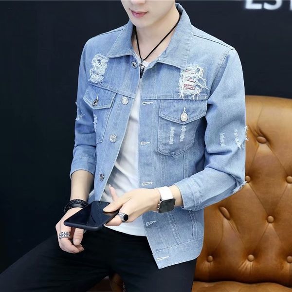 korean trendy jacket men's ripped hole denim jacket spring and autumn handsome slim 2020 new casual men's clothing, Black;brown
korean trendy jacket men's ripped hole denim jacket spring and autumn handsome slim 2020 new casual men's clothing, Black;brown