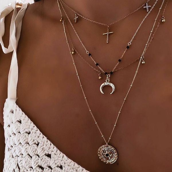 women necklaces set cross moon black bead disc carved clavicle chain multilayer gold necklace beach party jewelry accessories, Silver
women necklaces set cross moon black bead disc carved clavicle chain multilayer gold necklace beach party jewelry accessories, Silver
