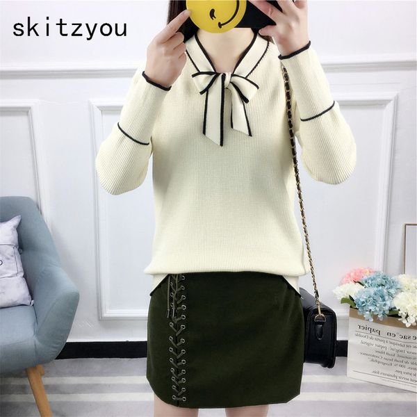 skitzyou long sleeve knitted autumn winter women sweaters pullovers casual pull femme white bow bottoming black warm jumpers, White;black
skitzyou long sleeve knitted autumn winter women sweaters pullovers casual pull femme white bow bottoming black warm jumpers, White;black