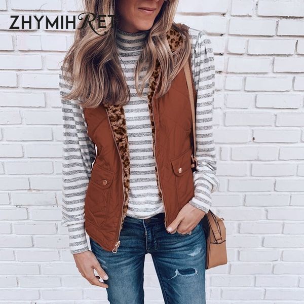 zhymihret 2019 autumn winter leopard reversible vest women casual stand collar vest coat zippers jacket with pockets, Black;white
zhymihret 2019 autumn winter leopard reversible vest women casual stand collar vest coat zippers jacket with pockets, Black;white