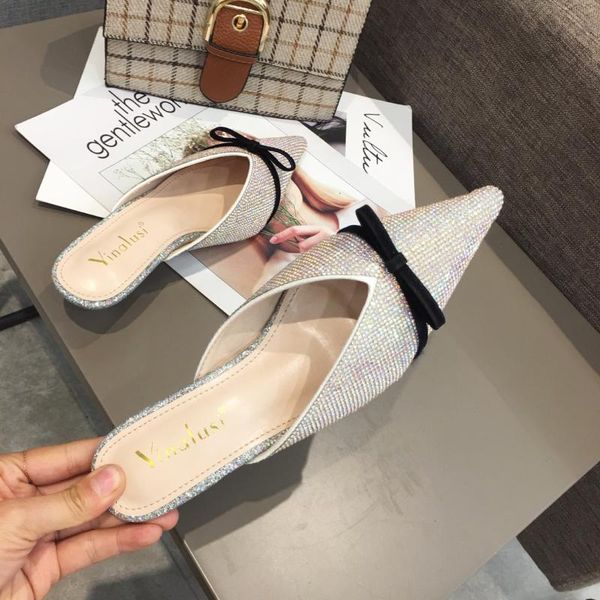 shoes woman 2020 thin heels pointed toe butterfly-knot slippers casual glitter slides slipers women low cover summer, Black
shoes woman 2020 thin heels pointed toe butterfly-knot slippers casual glitter slides slipers women low cover summer, Black
