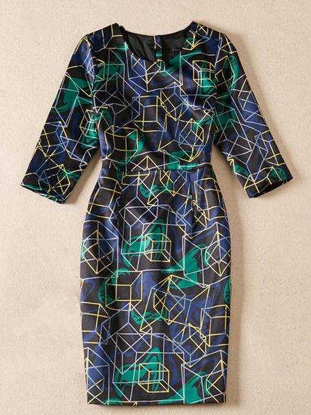 geometric print women sheath dress round neck 3/4 sleeve casual dresses, Black;gray
geometric print women sheath dress round neck 3/4 sleeve casual dresses, Black;gray