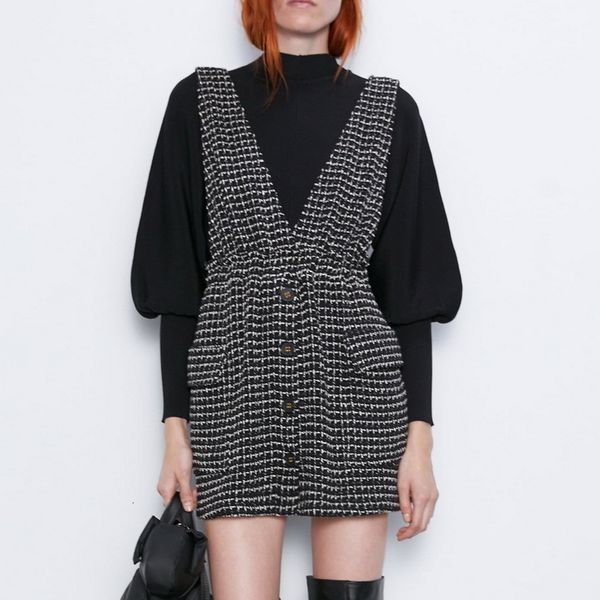 deat 2020 autumn women dress new fashion black plaid woolen modern lady above knee short overall dresses mg986, Black;gray
deat 2020 autumn women dress new fashion black plaid woolen modern lady above knee short overall dresses mg986, Black;gray