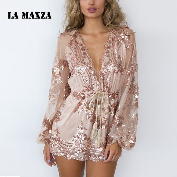elegant v neck sequin summer romper jumpsuit woman 2018 long sleeve one piece bodies woman bandage playsuit women, Black;white
elegant v neck sequin summer romper jumpsuit woman 2018 long sleeve one piece bodies woman bandage playsuit women, Black;white