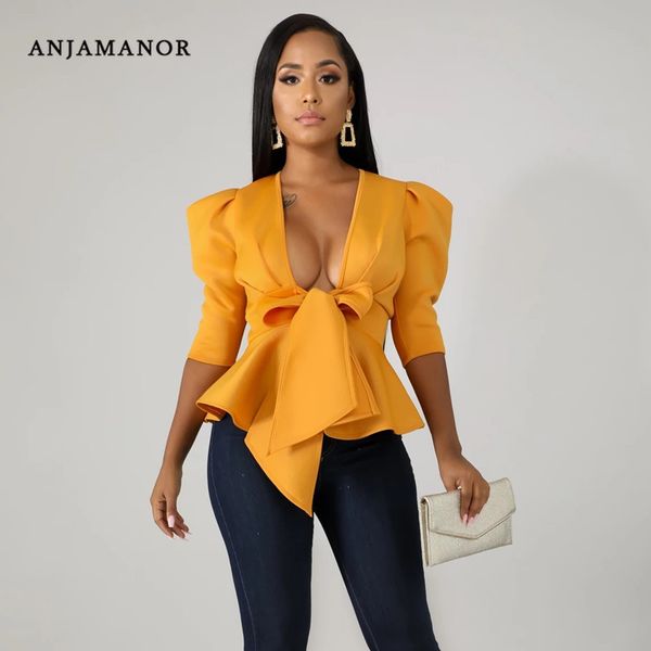 anjamanor ruffle hem bow tie deep v vintage jacket womens plus size coats 2019 autumn women fashion clothing d59-ad08, Black;brown
anjamanor ruffle hem bow tie deep v vintage jacket womens plus size coats 2019 autumn women fashion clothing d59-ad08, Black;brown