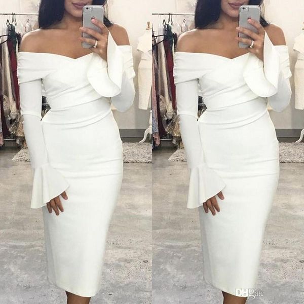 off the shoulder short prom dresses long sleeve tea length white cocktail party dresses robes de soirée, Black
off the shoulder short prom dresses long sleeve tea length white cocktail party dresses robes de soirée, Black