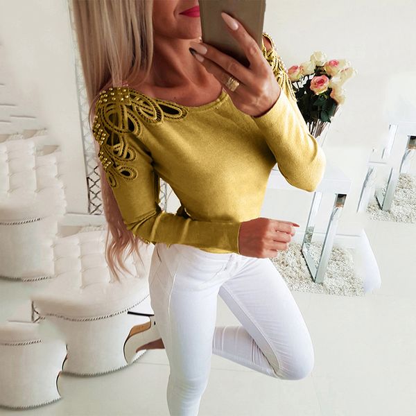 women's t-shirt casual solid color long sleeve t shirt elegant lace o neck slim ladies fashion patchwork tees for women, White
women's t-shirt casual solid color long sleeve t shirt elegant lace o neck slim ladies fashion patchwork tees for women, White