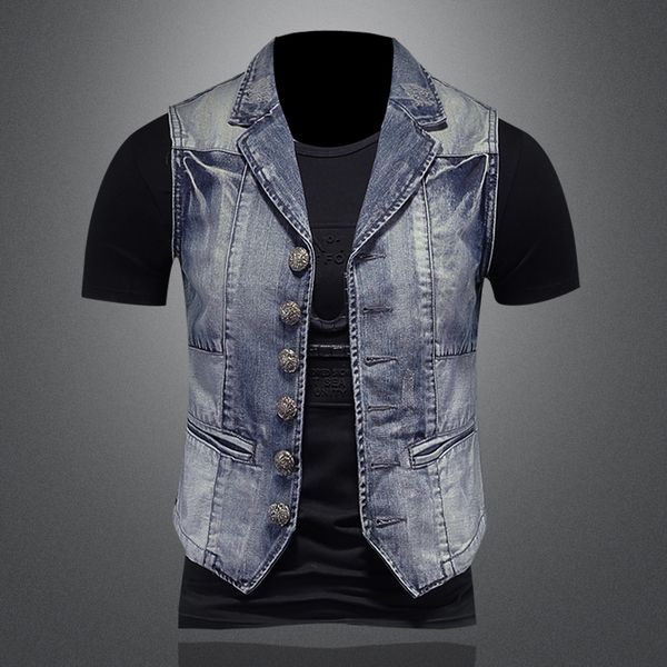 embroidered denim vests for men slim fit mens suit vest male waistcoat casual sleeveless vintage biker jacket, Black;white
embroidered denim vests for men slim fit mens suit vest male waistcoat casual sleeveless vintage biker jacket, Black;white