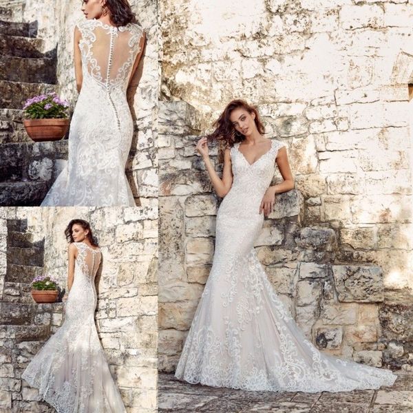 2019 mermaid gorgeous wedding dresses full lace appliqued eddy k beach bridal gowns v neck elegant wedding dress, White
2019 mermaid gorgeous wedding dresses full lace appliqued eddy k beach bridal gowns v neck elegant wedding dress, White
