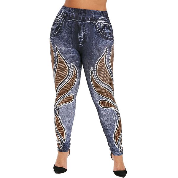 fashion women's imitation jeans printed leggings hollow out high-waist pencil pants jeggings ladies workout trousers sweatpants, Black
fashion women's imitation jeans printed leggings hollow out high-waist pencil pants jeggings ladies workout trousers sweatpants, Black