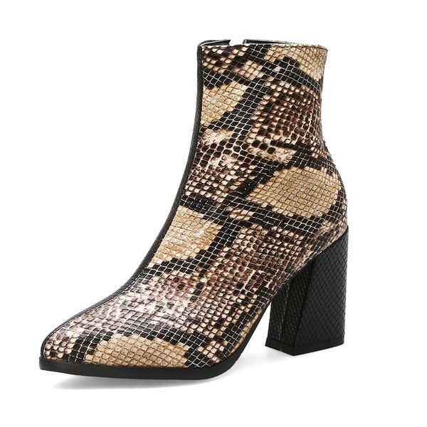 women pointed high-heeled snake pattern booties shoes ankle large size ankle boots fashion botas mujer platform waterproof boots, Black
women pointed high-heeled snake pattern booties shoes ankle large size ankle boots fashion botas mujer platform waterproof boots, Black