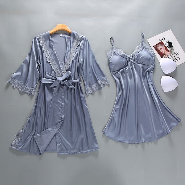 2 pieces women silk satin robe gown set lace bathrobe set summer sleepwear nightwear, Black;red
2 pieces women silk satin robe gown set lace bathrobe set summer sleepwear nightwear, Black;red