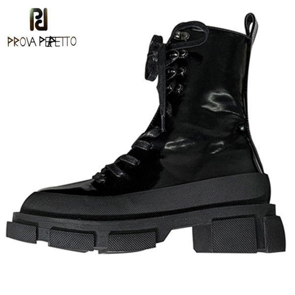 prova perfetto patent leather boots women thick bottom lace-up knight motorcycle bota feminina woman mid-calf non-slip stivali, Black
prova perfetto patent leather boots women thick bottom lace-up knight motorcycle bota feminina woman mid-calf non-slip stivali, Black