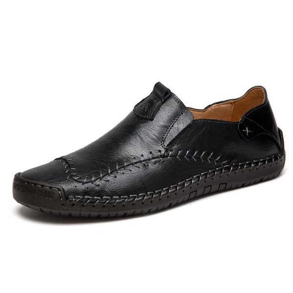 leather shoes men loafers leather business casual shoes autumn breathable beanie men large size mocasines a49, Black