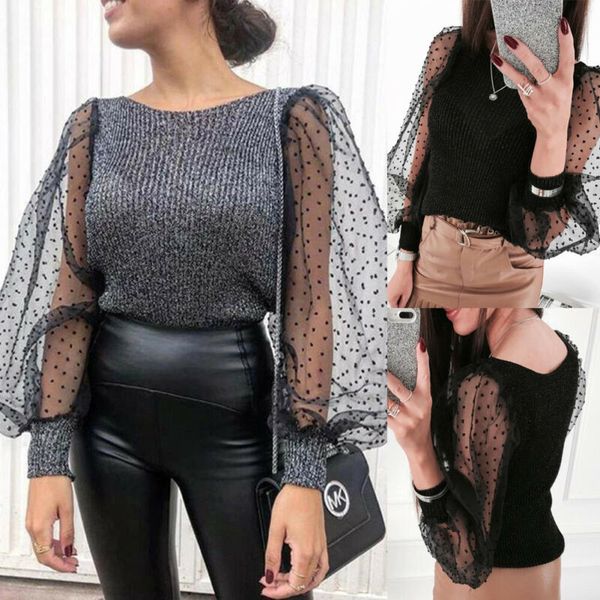 2019 fashion womens puff sleeve sweater organza ruffled sleeve solid color casual club sweaters, White;black
2019 fashion womens puff sleeve sweater organza ruffled sleeve solid color casual club sweaters, White;black