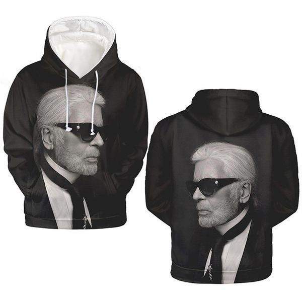 

karl fashion founders 3d digital print mens hoodies lagerfeld o neck long sleeve sweatshirts mens apparel, Black
