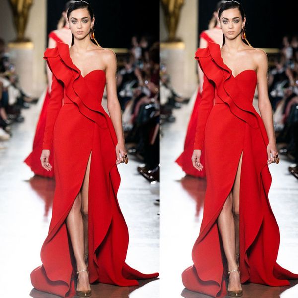 elie saab 2020 simple elegant long sleeve red prom dresses front split formal party evening gowns runway fashion prom wear, Black;red
elie saab 2020 simple elegant long sleeve red prom dresses front split formal party evening gowns runway fashion prom wear, Black;red