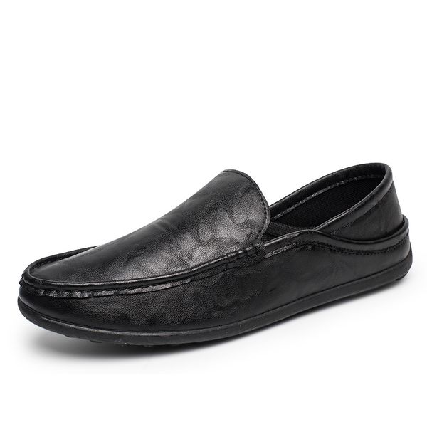 2018 casual shoes man leather fashion breathable non-slip soft shoes, Black