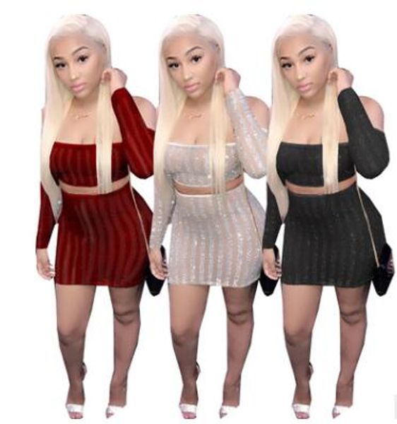 adogirl strip sequins sheer mesh women two piece set slash neck off shoulder long sleeve crop mini skirt club outfits, Gray
adogirl strip sequins sheer mesh women two piece set slash neck off shoulder long sleeve crop mini skirt club outfits, Gray