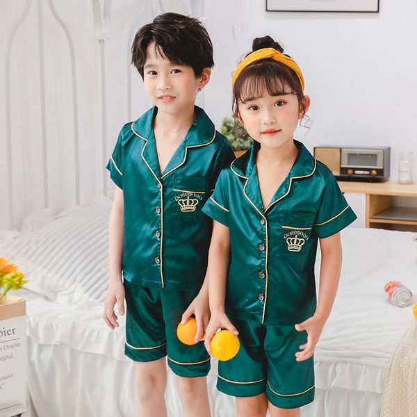 New Arrivals Summer Girls Pajamas Set Baby Cute Silk Sleepwear Suit Boy Nightwear Pants Boys Set Children Day Gift Homewear