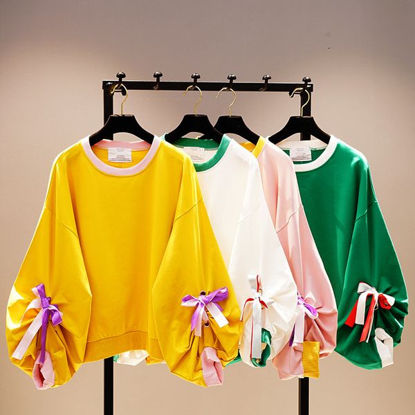 spring autumn women's lace bow lantern sleeve sweatshirt student loose shirts pure color hoodies female casual nancylim, Black
spring autumn women's lace bow lantern sleeve sweatshirt student loose shirts pure color hoodies female casual nancylim, Black