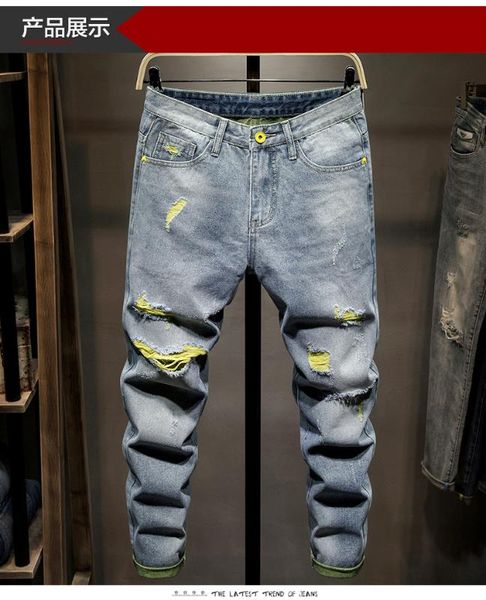 w6948 fashion men's jeans 2020 runway european design party style men's clothing, Blue