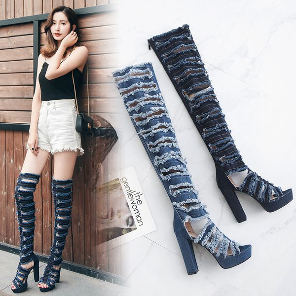 summer new women's denim high heel sandals fashion trend hole high heel sandals party party protagonist high heels, Black
summer new women's denim high heel sandals fashion trend hole high heel sandals party party protagonist high heels, Black
